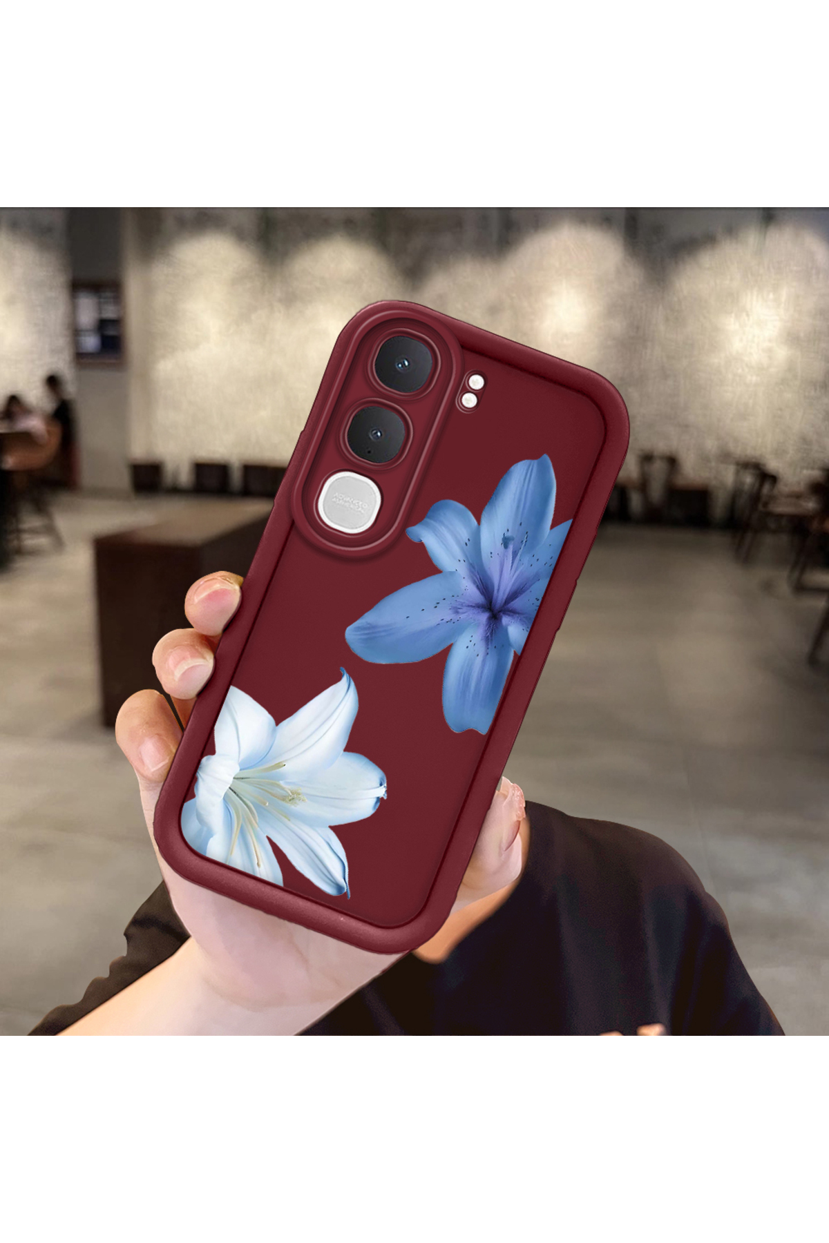 Vivo Y31 5G Compatible Case Camera Protector Burgundy Silicone Couple Phone Case Floral Pattern