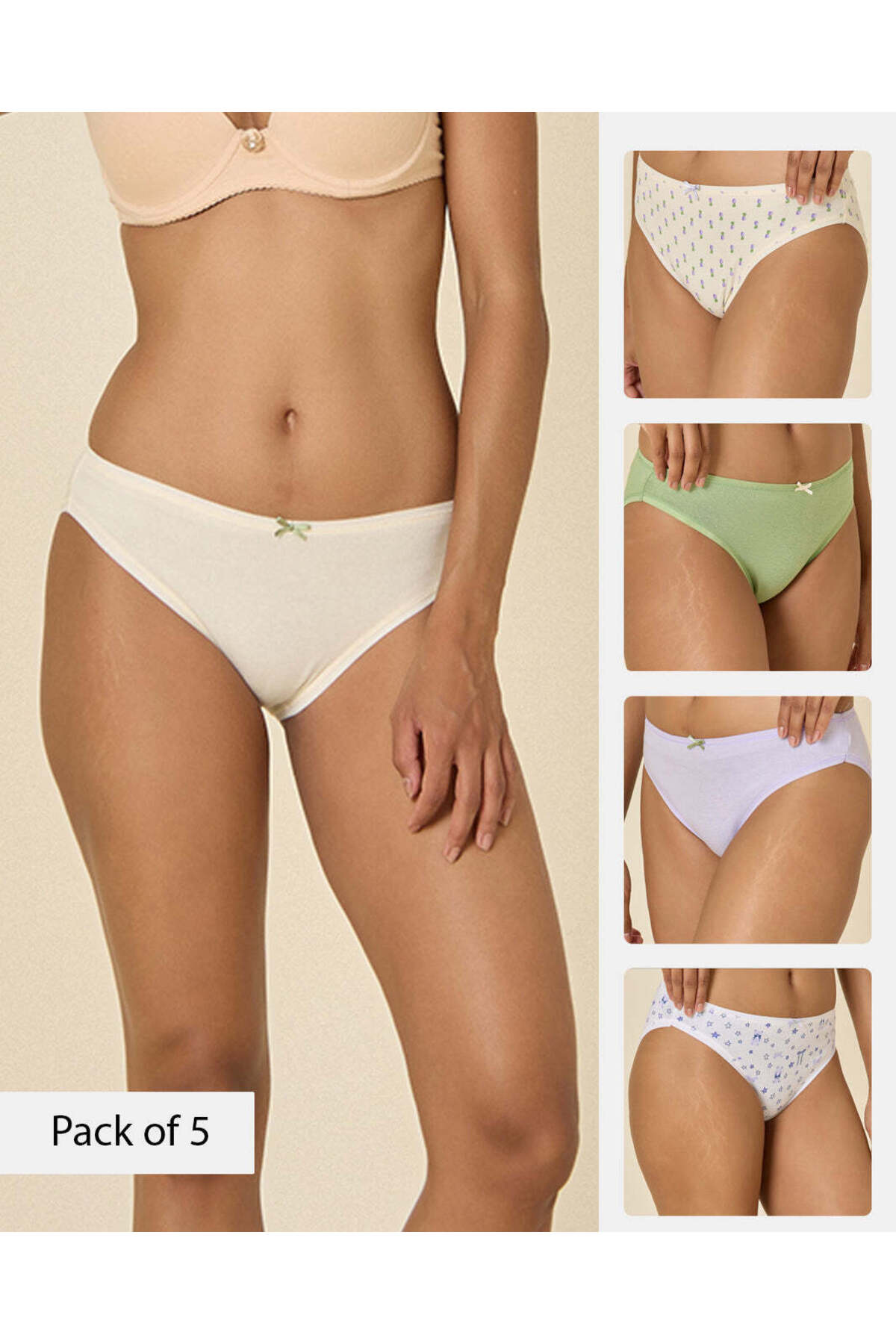 REDTAG Women Assorted 5 Pack High Leg Brief