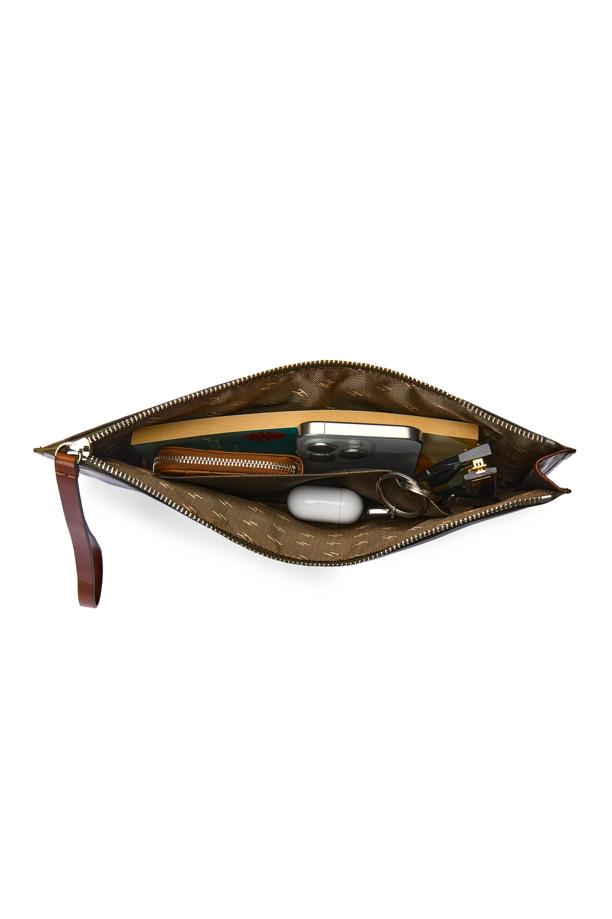 HELMBROOK Beverly Unisex İnce Deri Haki Kahve Clutch Çanta (Bilek Askılı) görsel 3