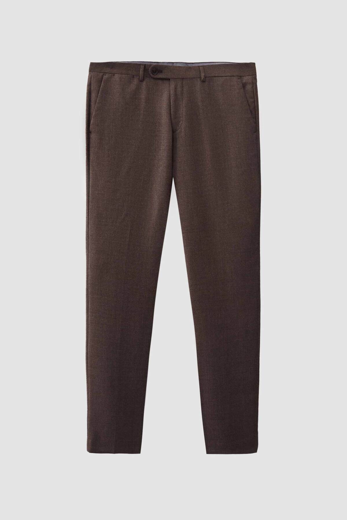 Slim Fit Vizon Desenli %100 Yün Takim Elbise Kombinli — بژ 3DFK5ML045671 — تصویر 7 از 8