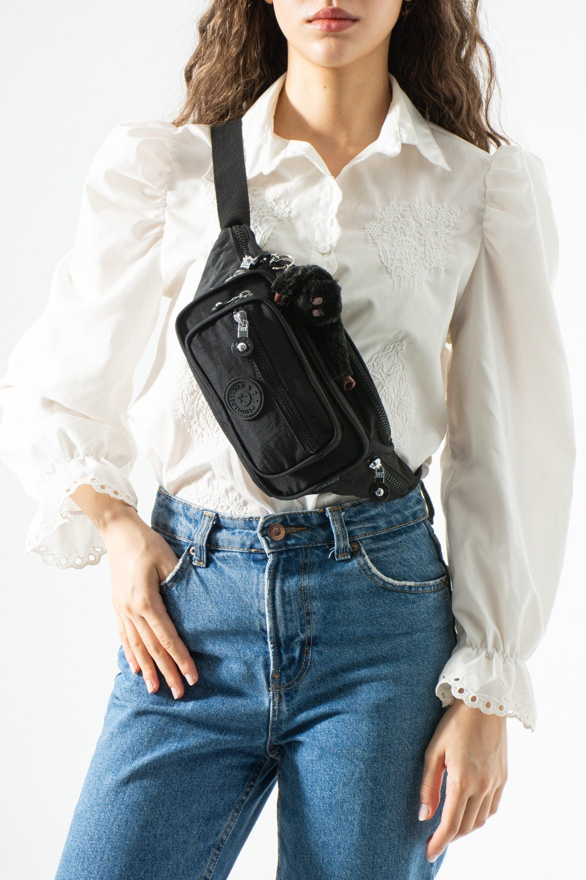 NEMO BAGS Unisex Siyah Bel Çantası, Body Bag Askılı Freebag, Su Geçirmez Çapraz Çanta Crinkıl Kumaş, 32x17cm