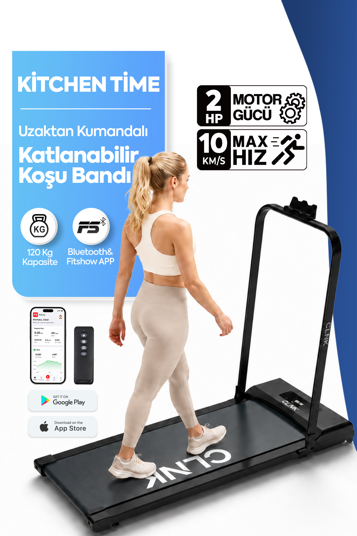Kitchen Time Yeni Nesil Bluetoothlu Koşu Bandı 10 Km Hız 2 Hp Motor Kumandalı...
