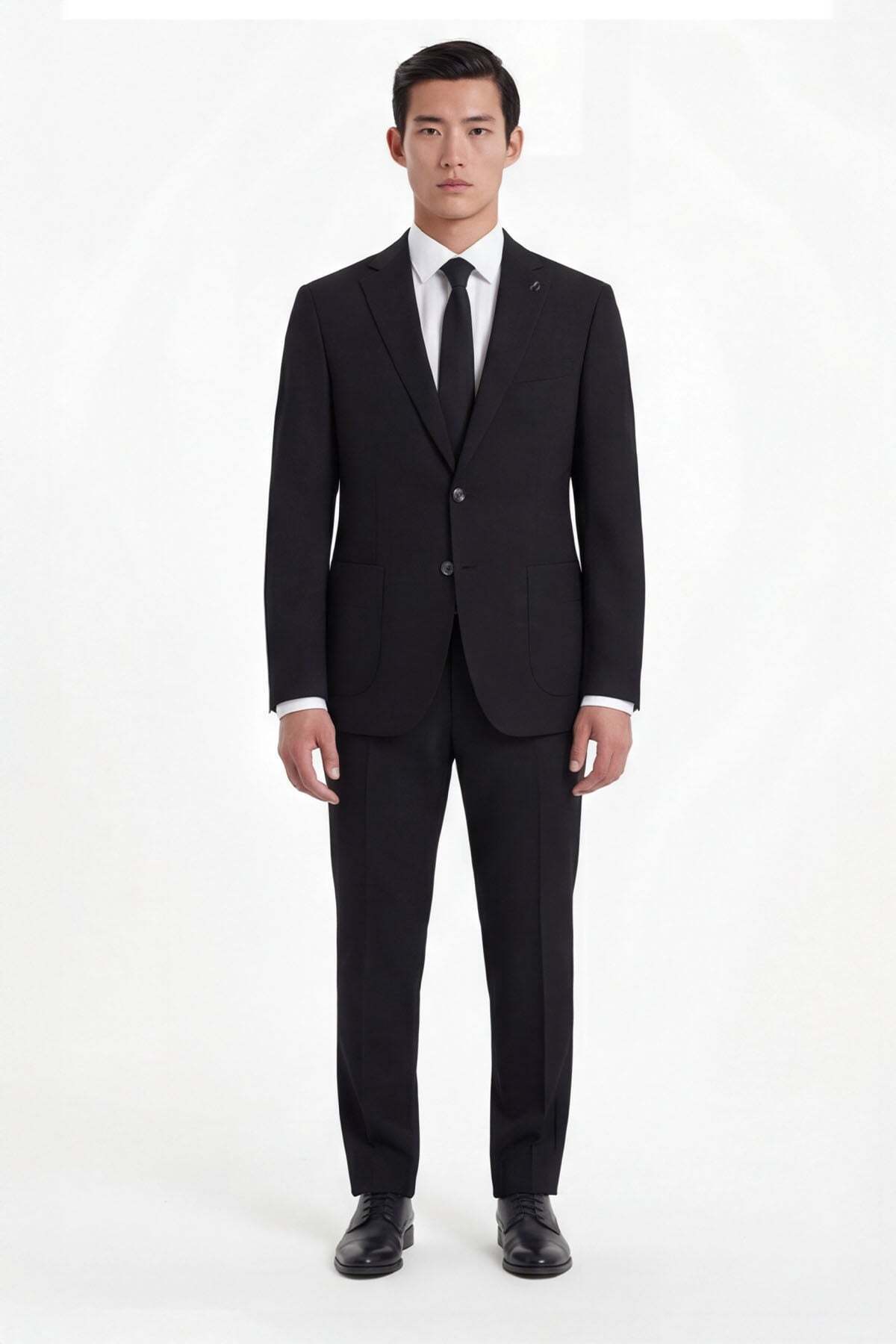 Sabri Özel Siyah Slim Fit 6 Drop Mono Yaka Modal Kumaş Lastikli Bel Astarsız Takım Elbise görsel 2