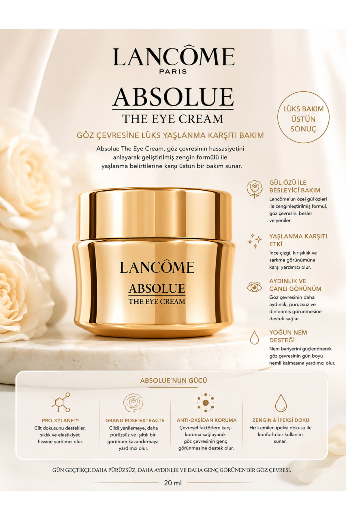 Lancome Absolue Göz Çevresi Kremi – İnce Çizgi ve Kırışıklık
