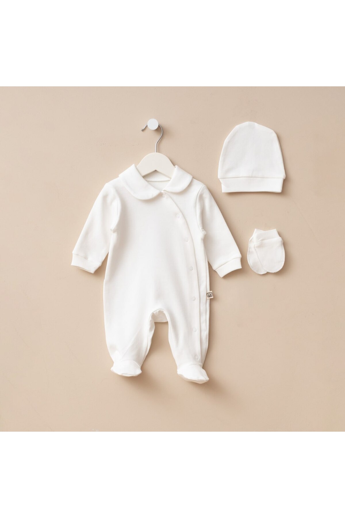 Minimus Newborn Baby Girl and Boy Cotton Ecru Jumpsuit Set Special Day Gift Hospital Discharge Set