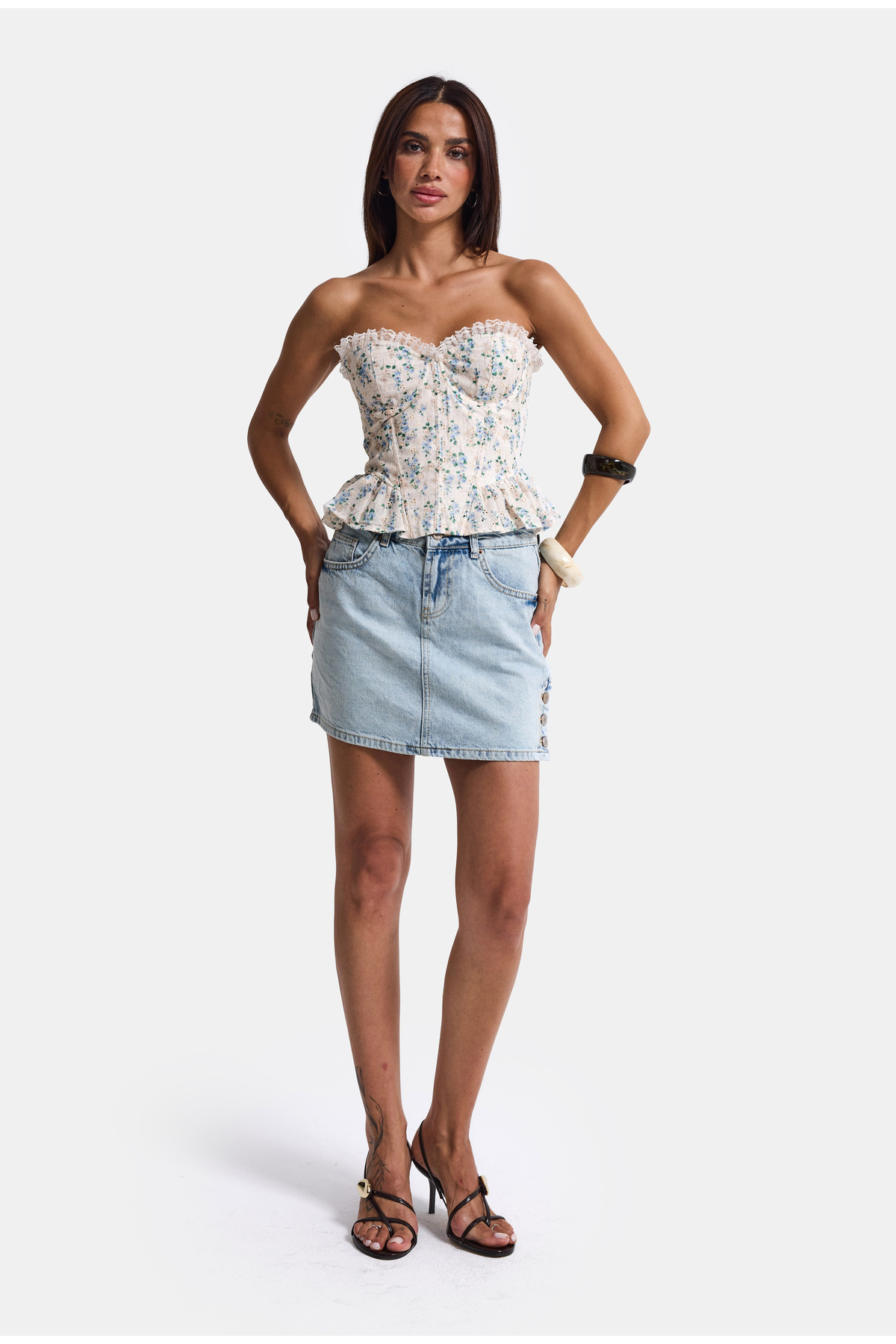 it's basic Kadın Mavi Çiçek Desenli Özel Tasarım Straplez Büstiyer görsel 5