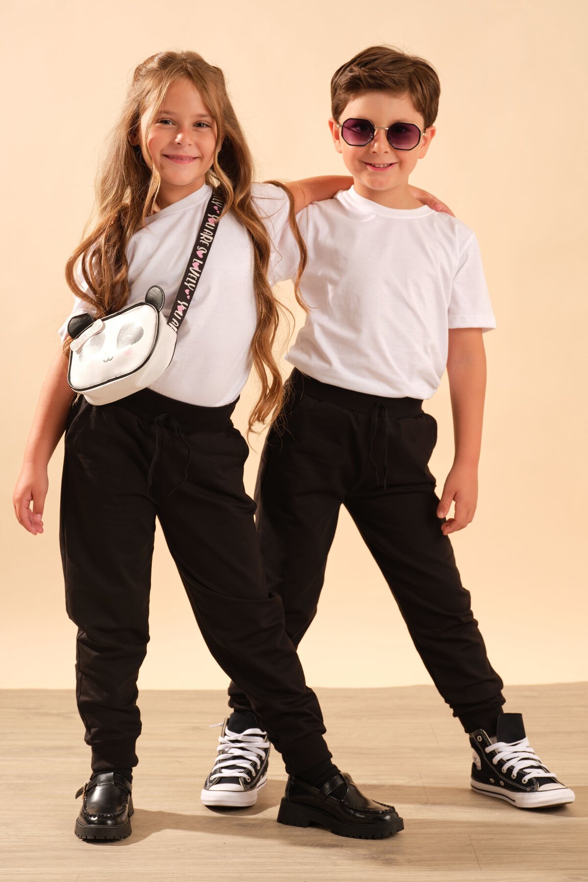 BAYKAR Unisex Çocuk Beli Lastikli Cepli Pamuklu Jogger Eşofman Pantolon 9055 Siyah