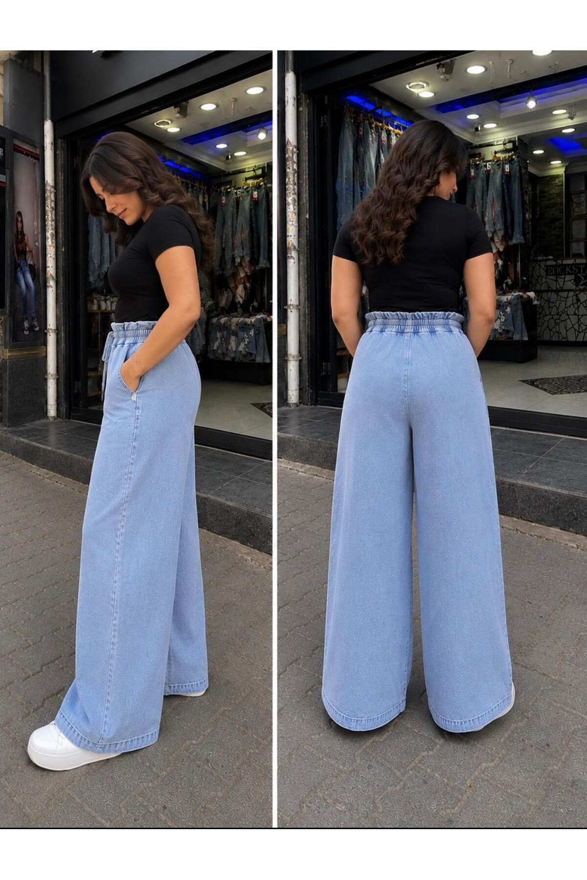 Rockstar Büyük Beden,beli Lastikli,bol,geniş Paça,rahat İnce Kot Pantolon görsel 3