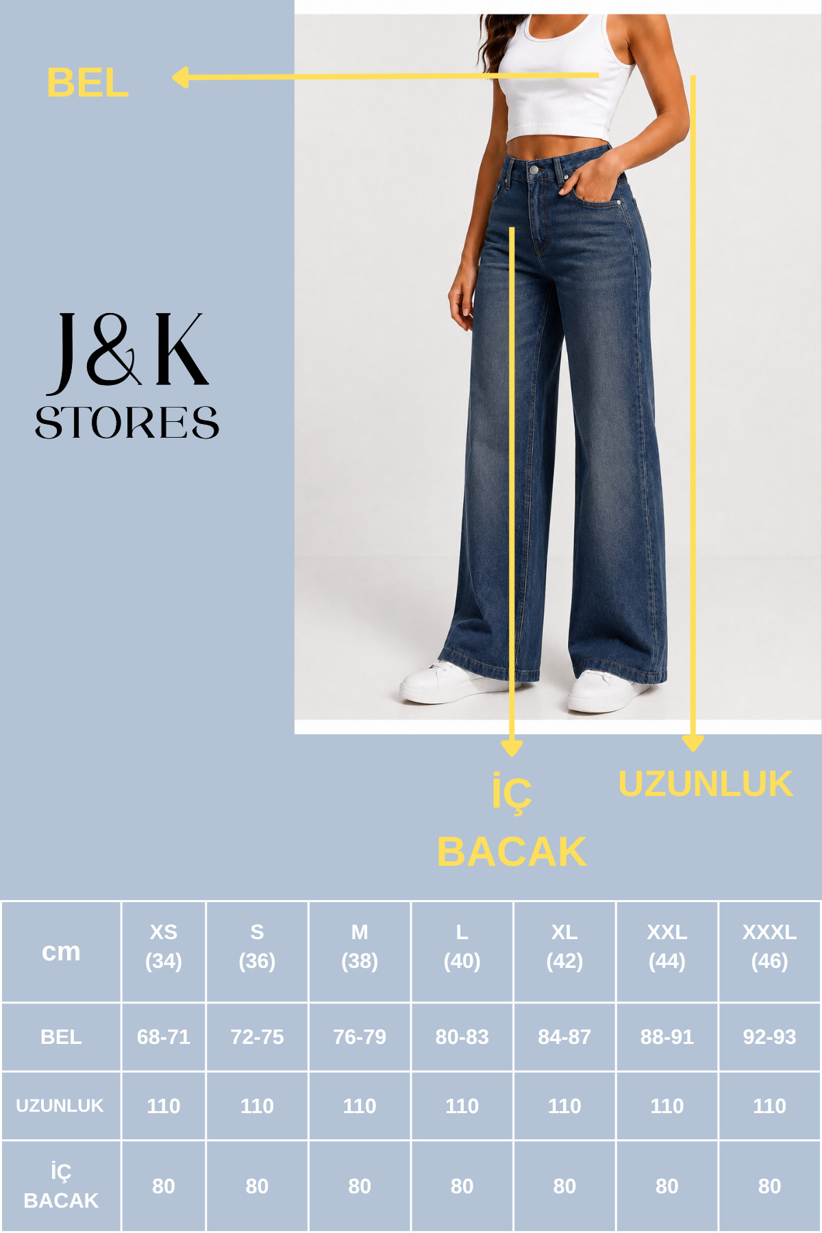 J&KSTORES Kadın Yüksek Bel Bol Paça Jean Kot Palazzo Pantolon görsel 6
