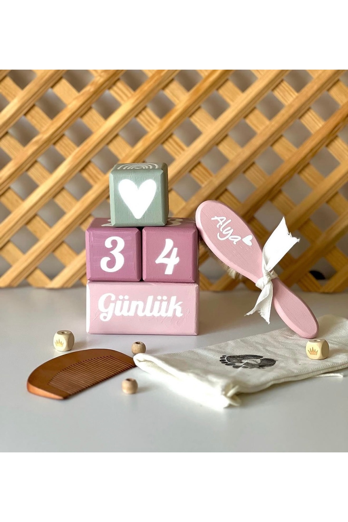 Gripembe fırca anı küpğ ve şimşir tarak set