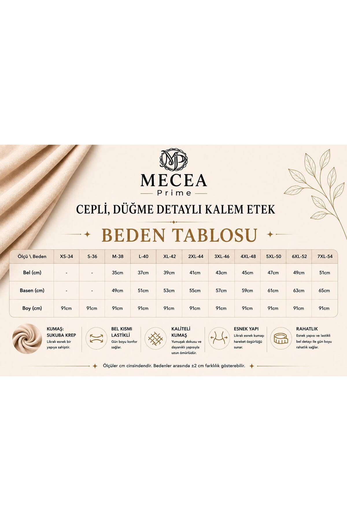 mecea prime Kadın Siyah Yüksek Bel Düğme Detaylı Cepli Scuba Krep Likralı Kalem Etek görsel 2