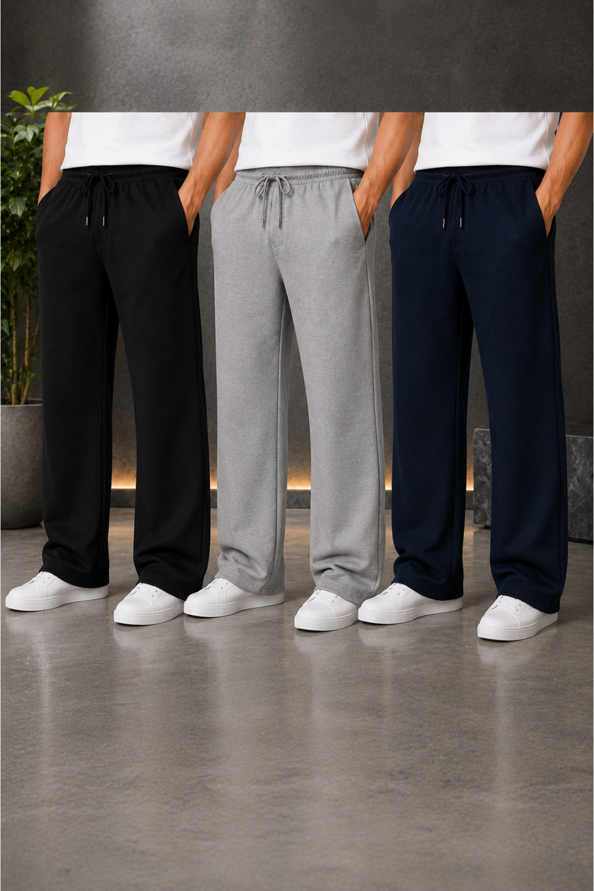 BRACCİX Men's 3-Piece Casual Tracksuit Set Black Gray Navy Blue Comfortable Cut with Pockets