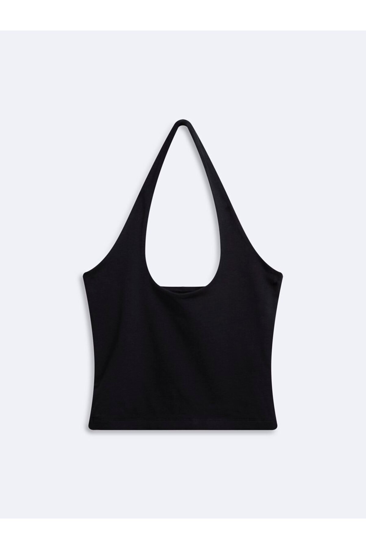 Halter Yaka Crop Siyah Atlet