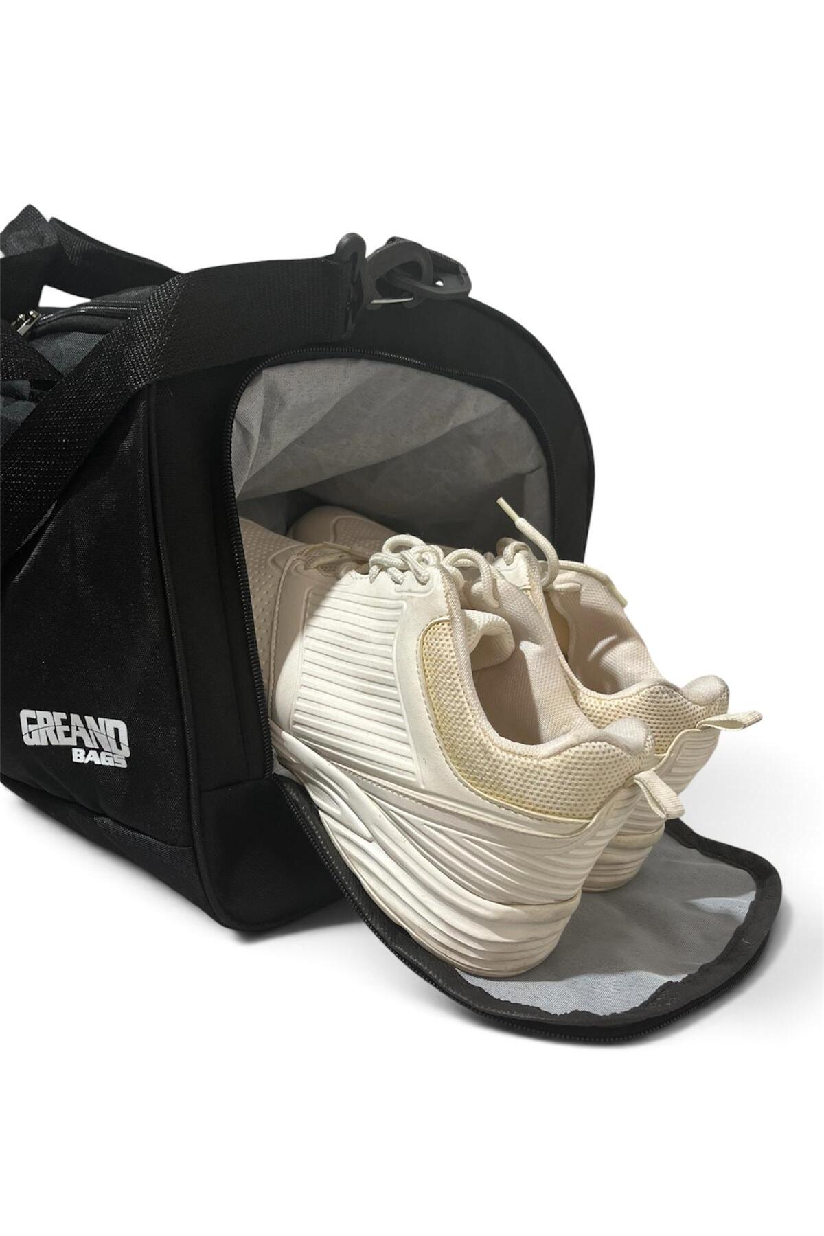 GreandBags Siyah Ayakkabı Bölmeli A Kalite Geniş Hacimli Spor Çantası Seyehat Çantası GYM görsel 4