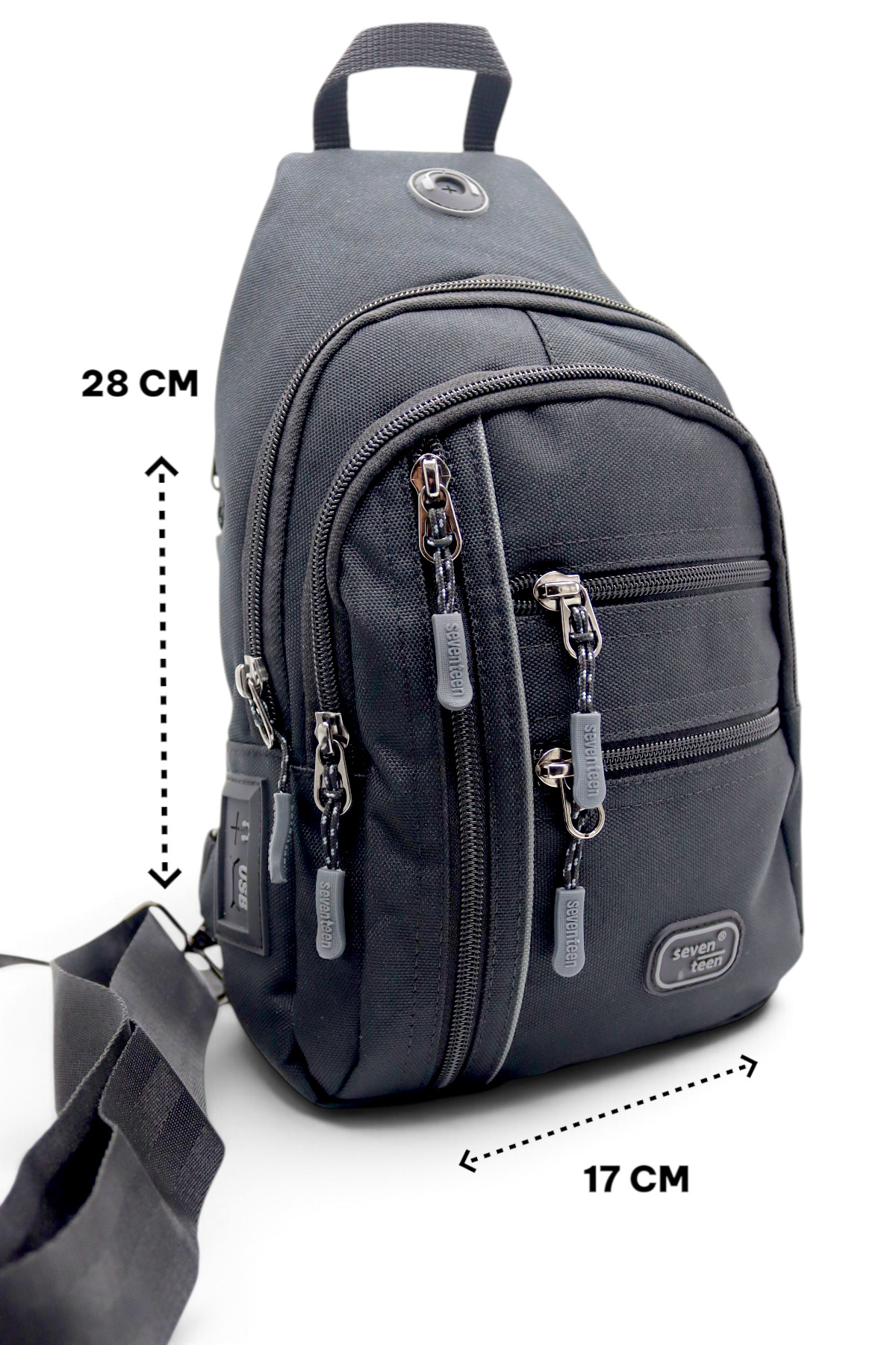 SEVENTEEN 3473 Unisex Çapraz Body Bag Çanta Gri Şeritli (28x17 cm ) görsel 2