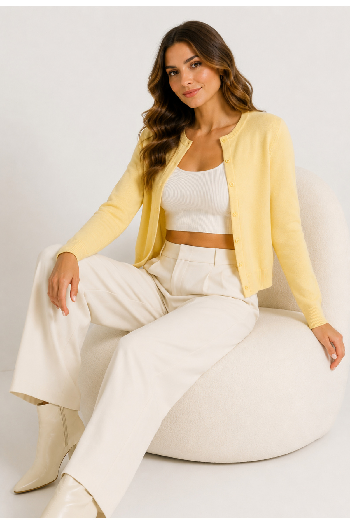 BLOUSE Kadın Sarı Mevsimlik Biskilet Yaka Triko Hırka