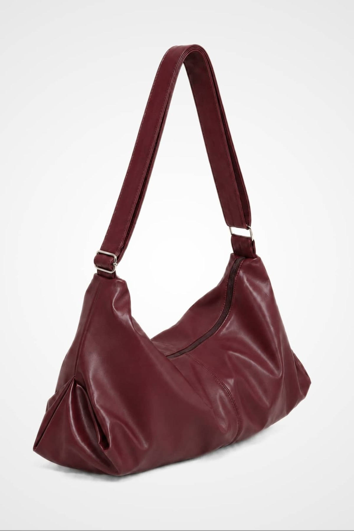 Yuka Atelier Smooth Bordo Büyük Boy Salaş Kadın Omuz Çantası - Ayarlanabilir Askılı Çapraz Günlük Çanta görsel 3