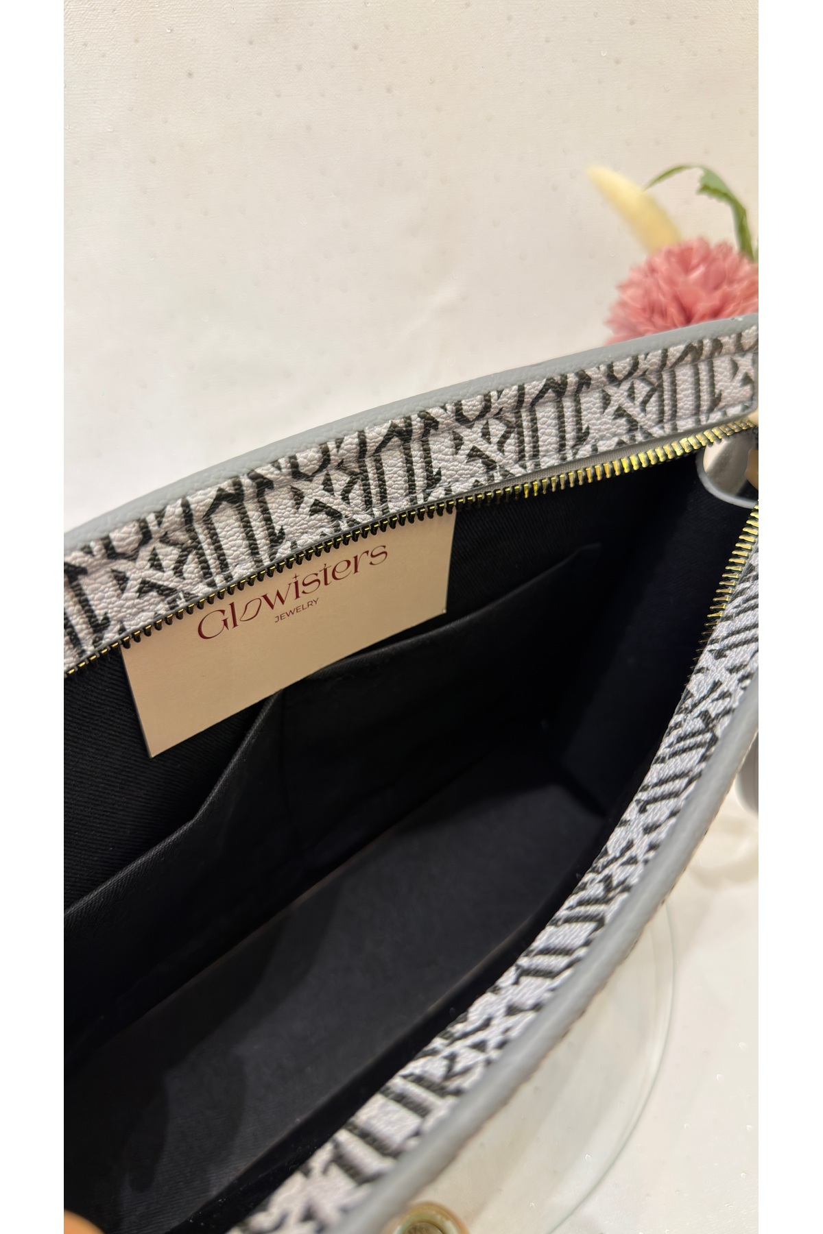 Glowisters Jewelry Glowisters Kadın Siyah/Gri Geometrik Desenli Portföy El Çantası Clutch görsel 3