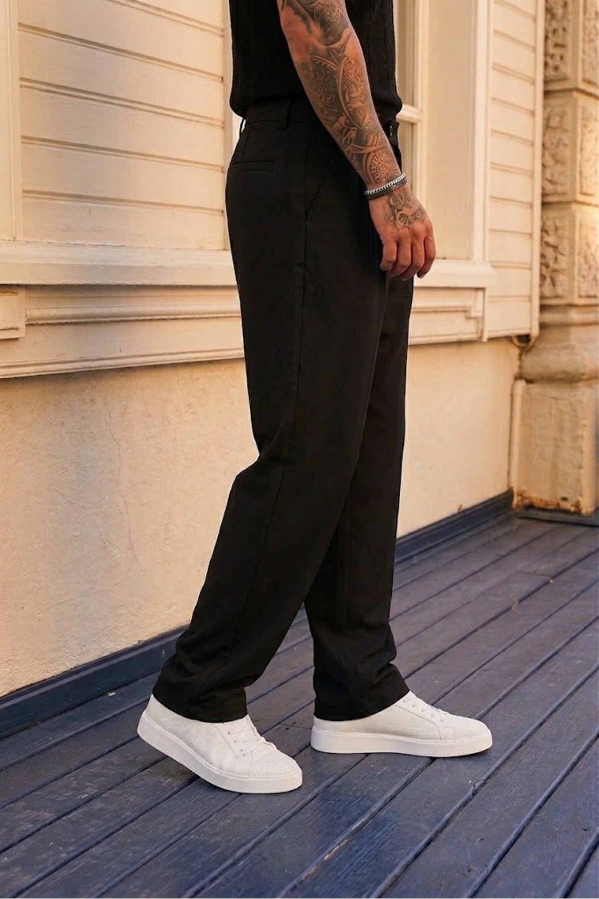 ElitWear Erkek Pileli Rahat Kalıp Beli Lastikli ve Kemerli Baggy Kumaş Pantolon görsel 4