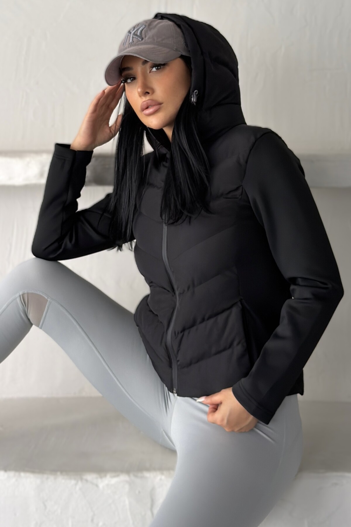 moda armanc Kadın Kapüşonlu Range Rover Mom Şişme Slim Fit Ceket görsel 3