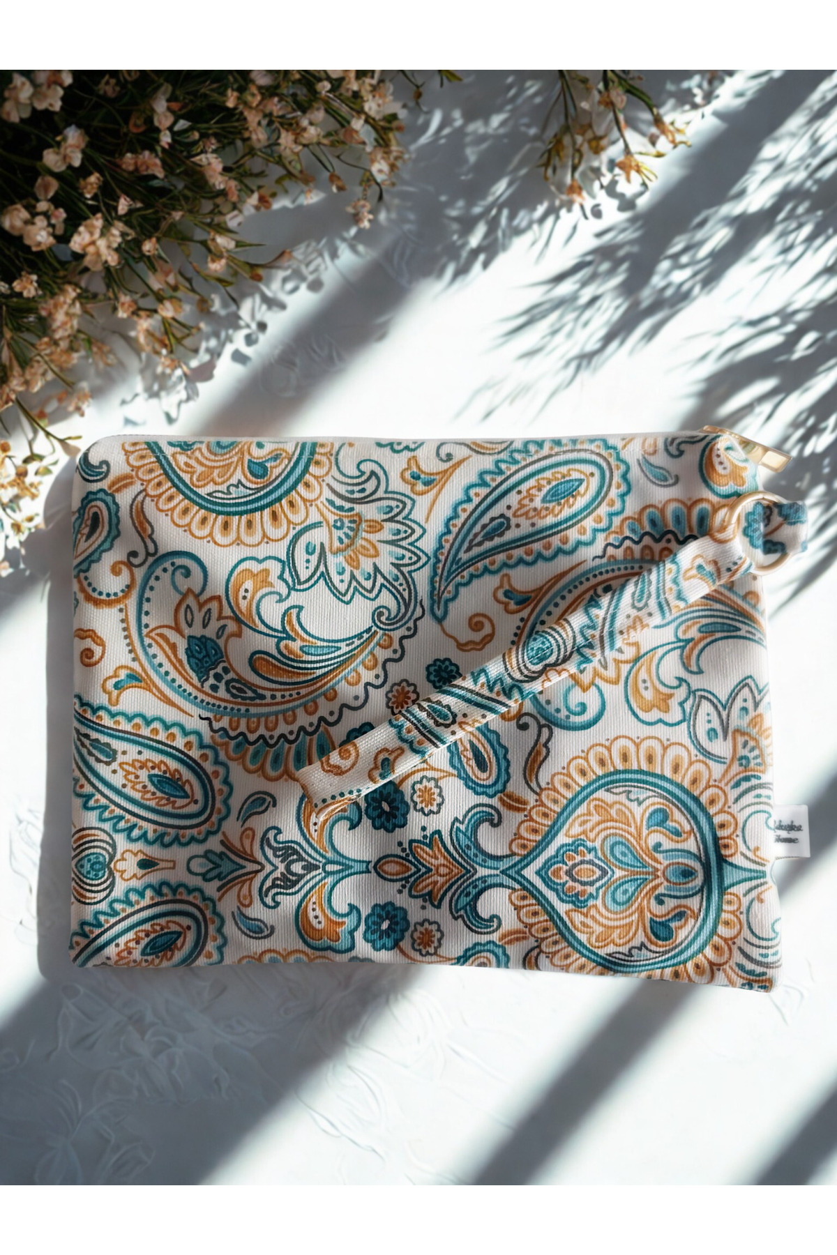 ADUŞKA Su Geçirmez Iç Astarlı Clutch Çanta, Makyaj Çantası (şal desen) görsel 4