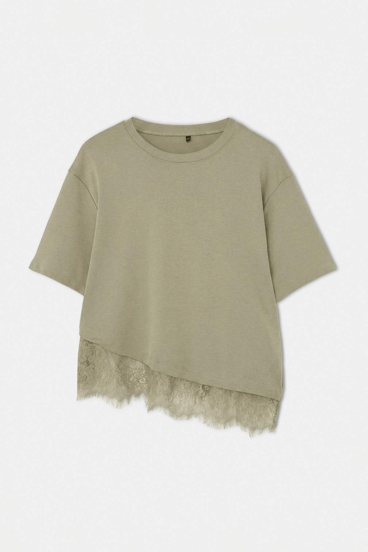 Trendyolmilla Curve Yağ Yeşil Etek Ucu Dantel Detaylı Büyük Beden T-shirt TBBSS26BF00047