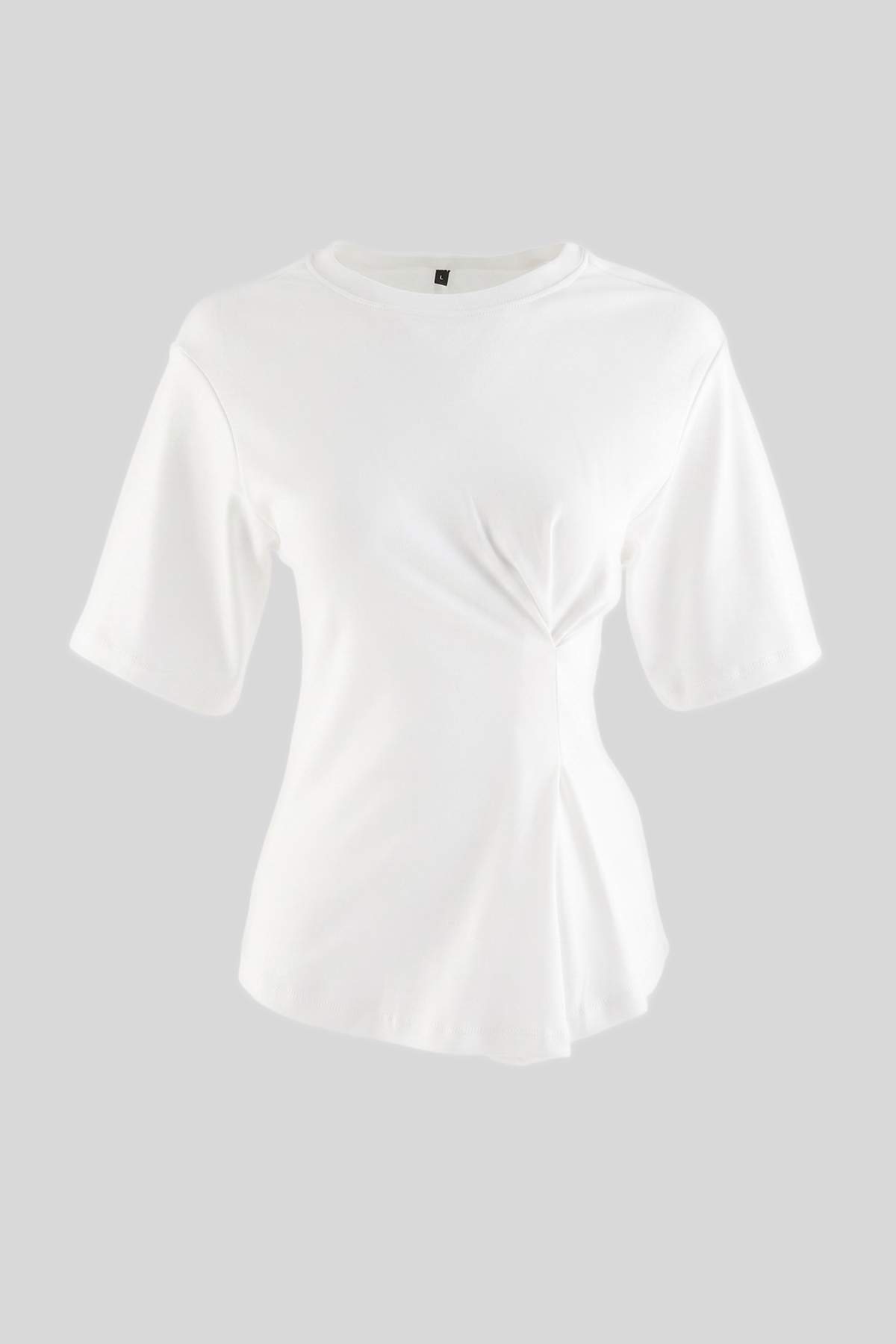 Trendyolmilla Ekru Fitted/Vücuda Oturan Büzgü Detaylı Kısa Kol Pamuklu Esnek Örme T-Shirt TWOAW27TS00006
