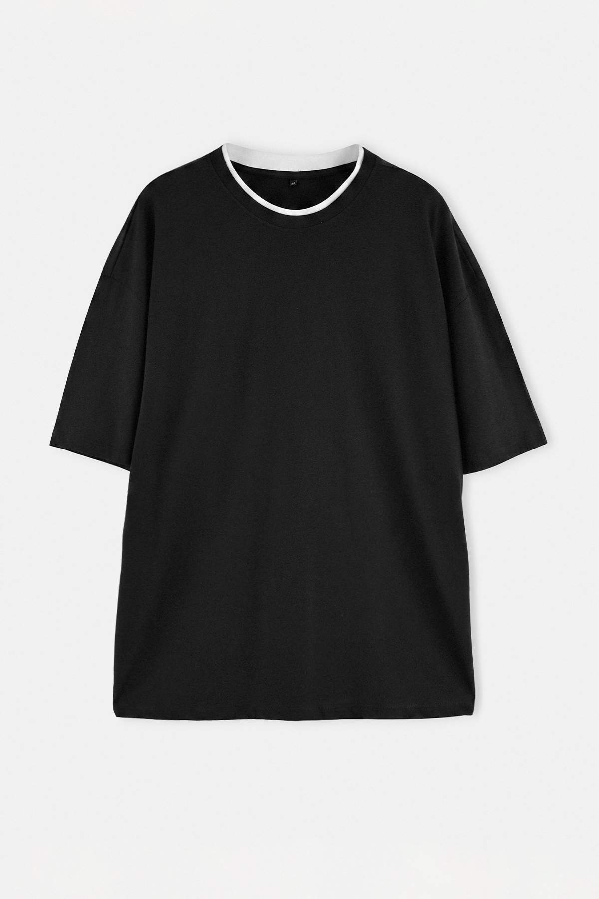 Trendyolmilla Man Büyük Beden Siyah Regular Düşük Omuz %100 Pamuk Yaka Detaylı T-Shirt TMNAW27BF00002