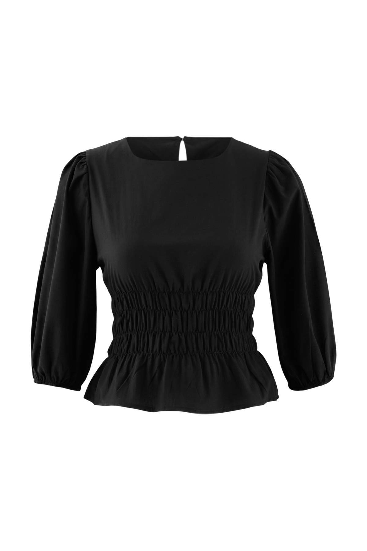 Trendyolmilla Curve Siyah Finike Dokuma Büyük Beden Bluz