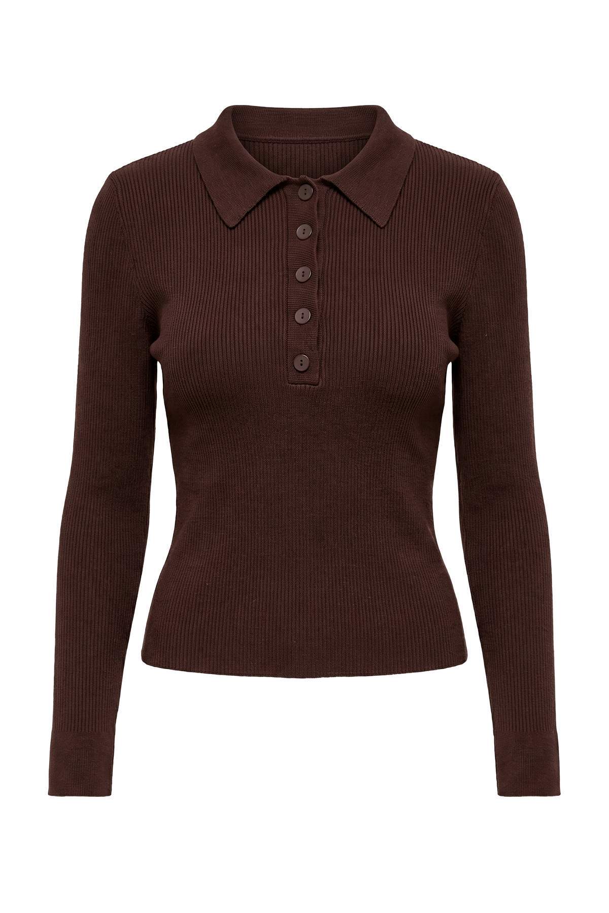 Trendyolmilla Wardrobe Essentials Kahverengi Premum İplik/Özel İplik Patlı Triko Kazak TWOAW27KZ00086