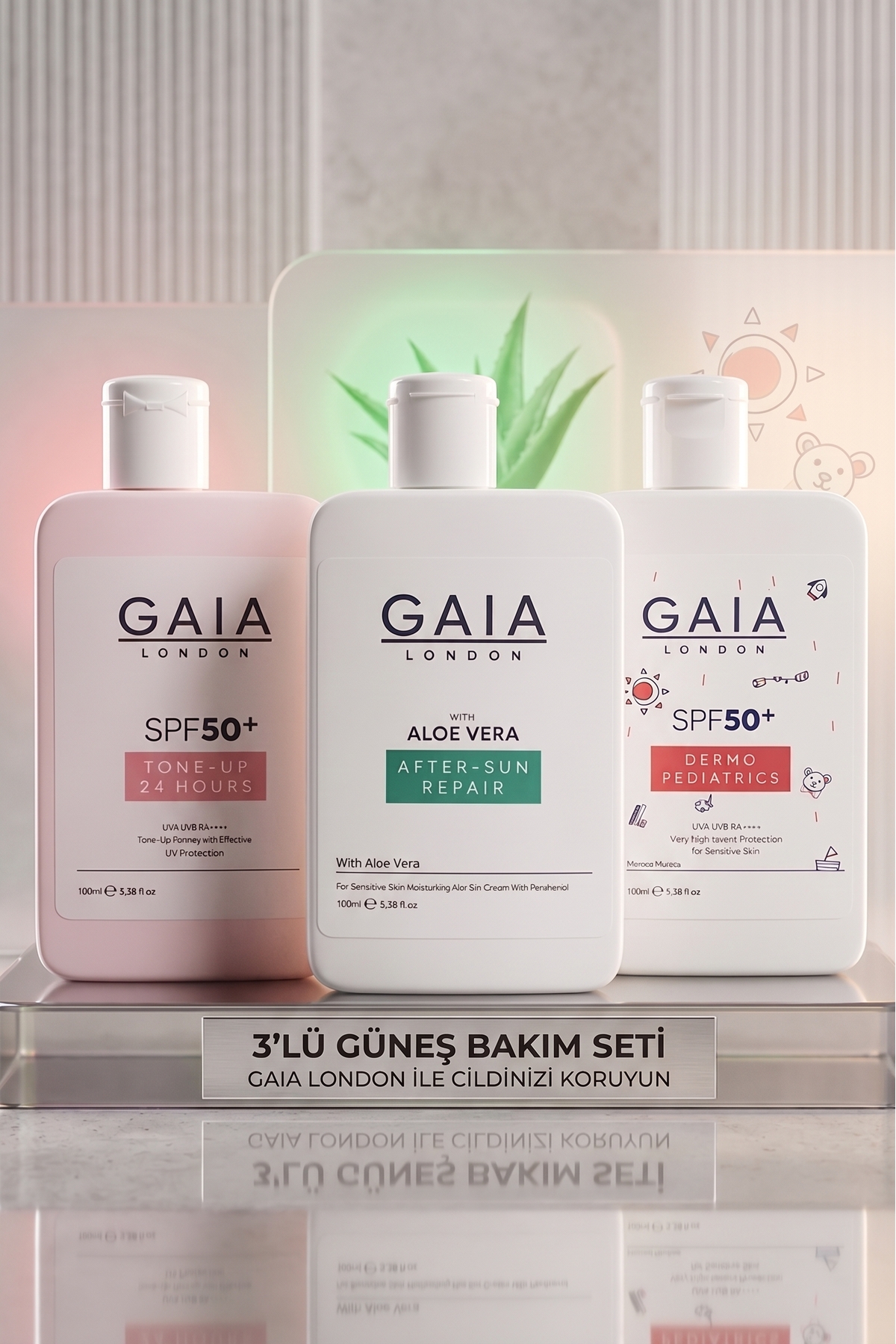 Gaia London Güneş Krem Seti Aile 3 Lü Set ( Tone Up-dermo Pediatrik-aloe Vera) — gaialondon aile