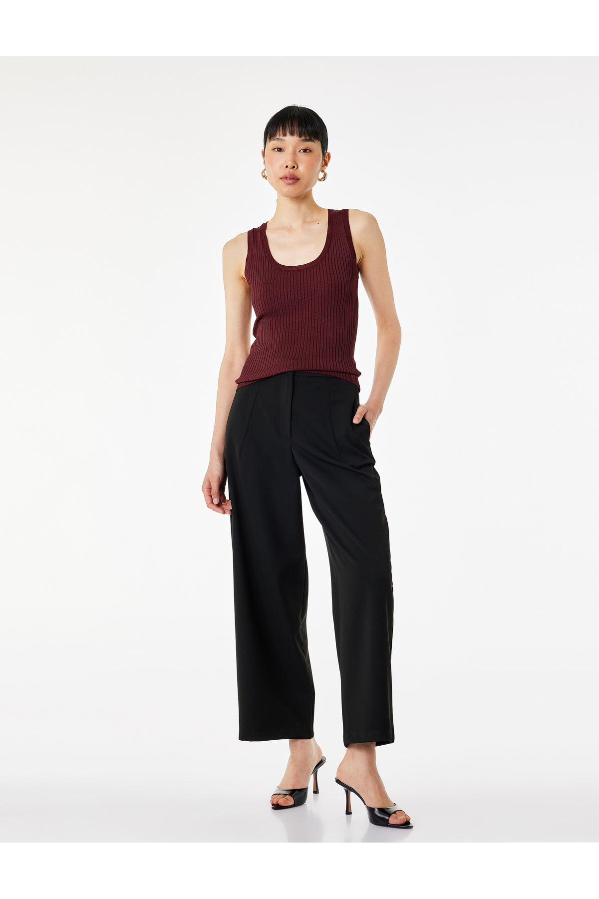 Koton Viscose Blended High Waist Regular Fit Balloon Pants with Pockets