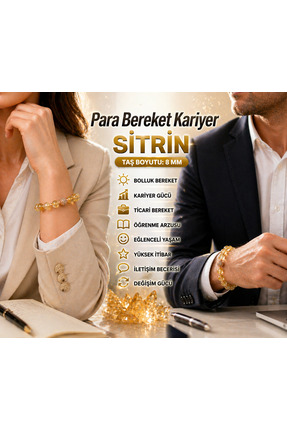 OSMANLI DEĞERLİ TAŞ Sitrin - Hematit Doğal Taş Bileklik Zirkon Aparatlı 8 mm
