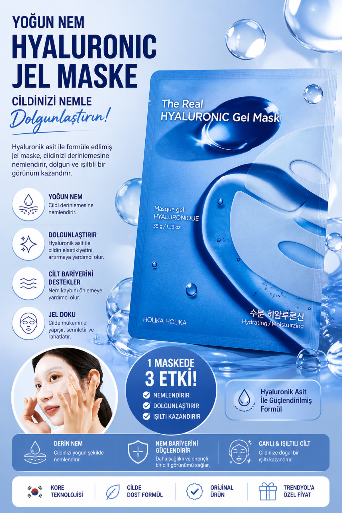 Holika Holika The Real Hyaluronic Gel Mask - Yoğun Nemlendirici ve