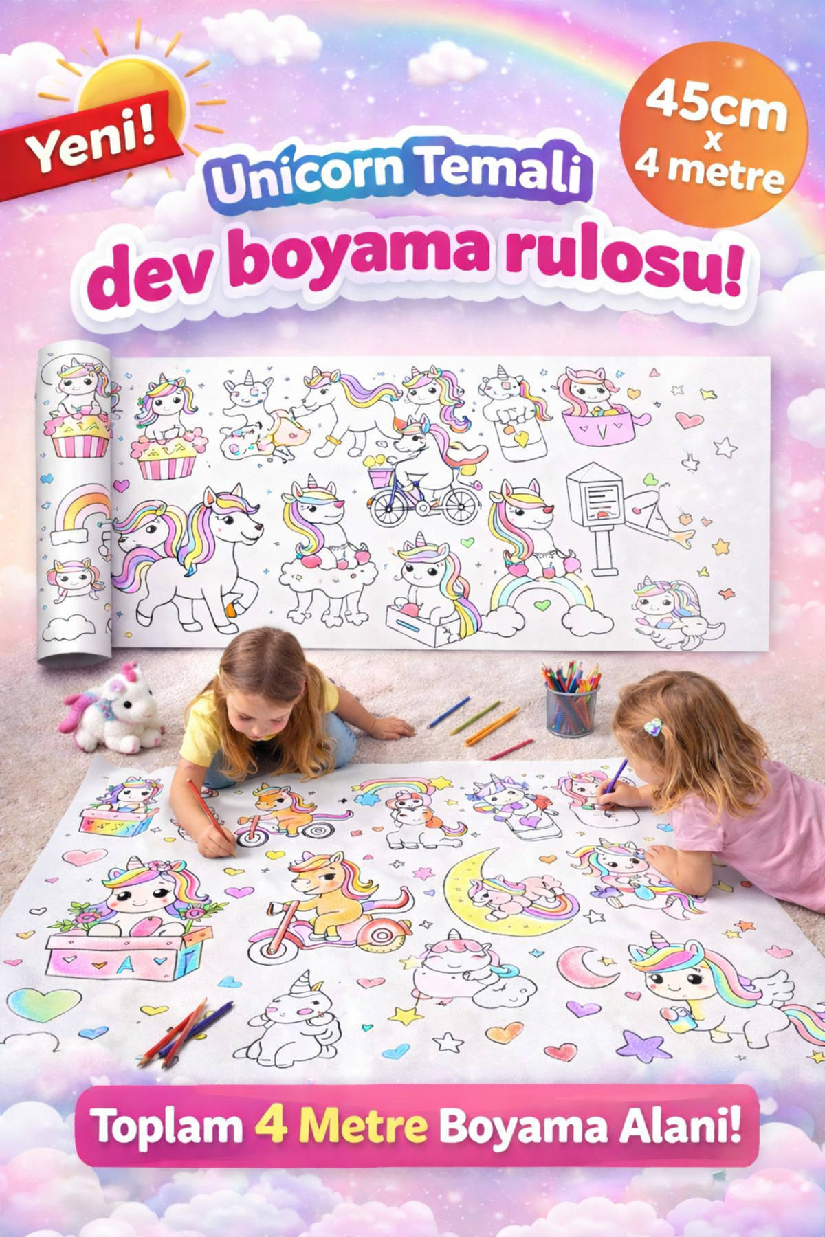 Haydi Dekor Unicorn Temalı Dev Boyama Rulosu 4 Metre – 45 cm Genişlik |
