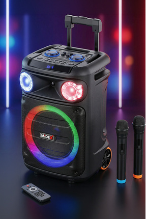 Midex Mxr-1100 Taşınabilir Seyyar Mikrofonlu Işıklı Akülü Ses Sistemi Hoparlö...