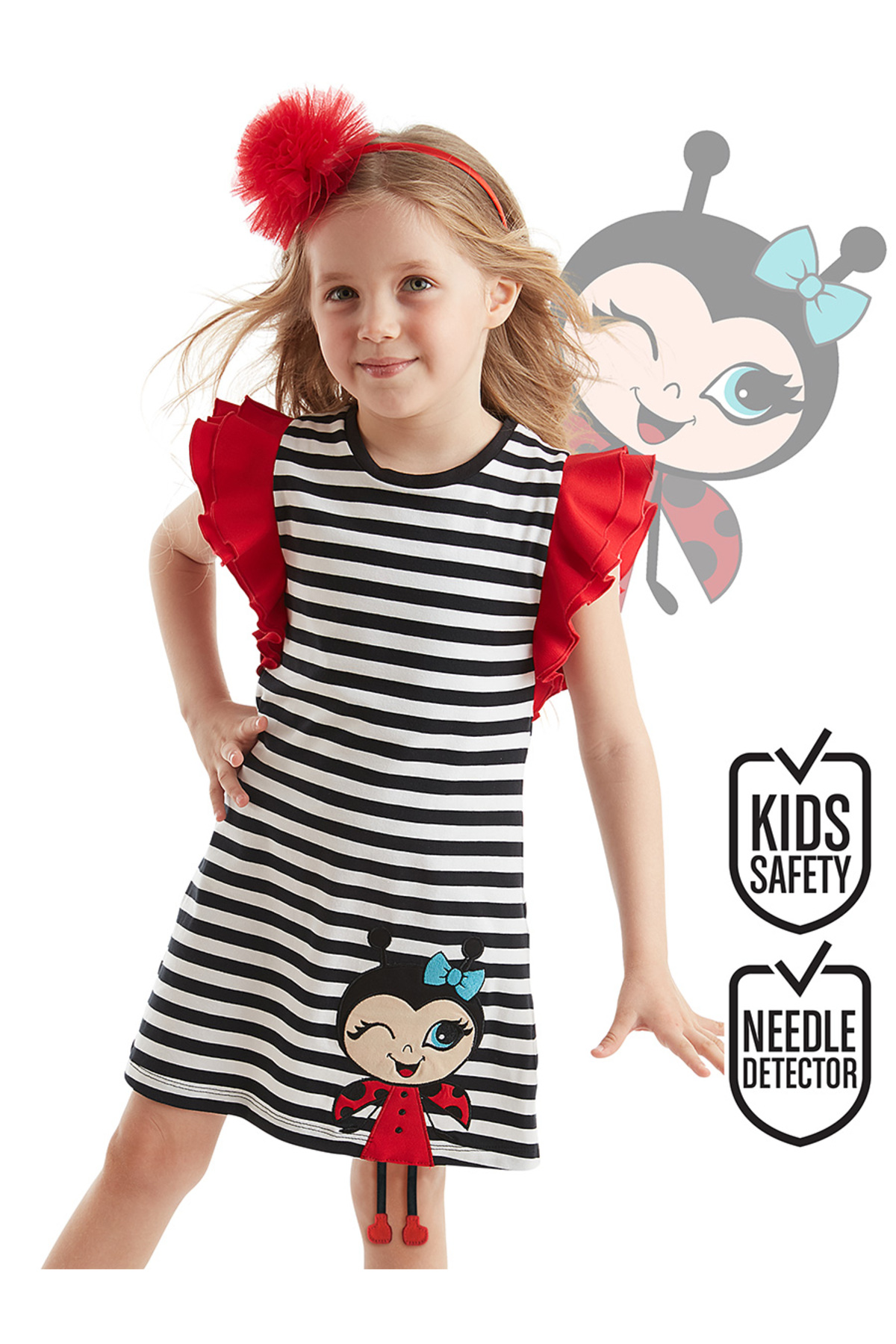 Denokids Uğurlu Kız Çocuk Çizgili Elbise