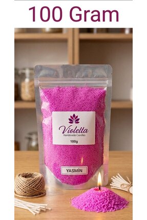 violleta Pembe İnci Toz Mum 100g - Yasmin Kokulu (Özel Fitil Hediyeli)