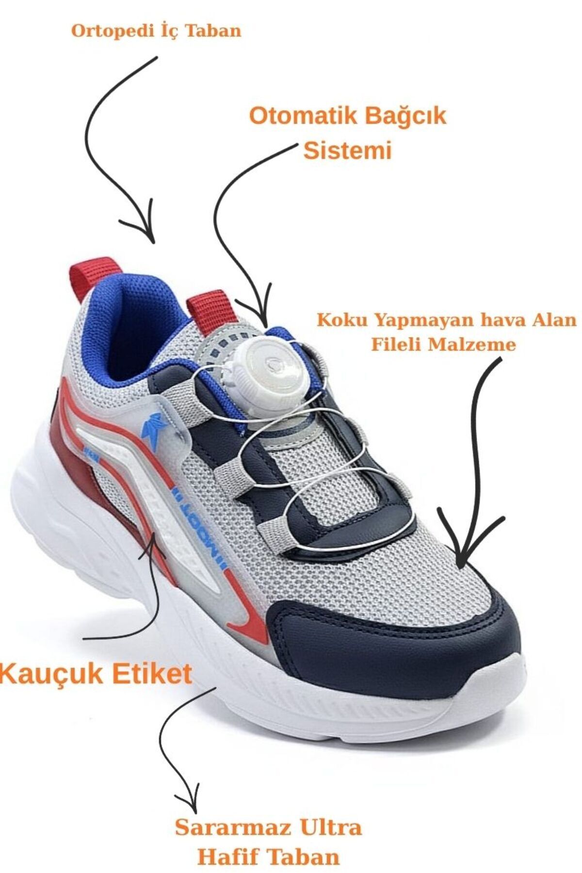 KIDS' NAVY BLUE ICE SPORTS SHOES WITH AUTOMATIC LACING