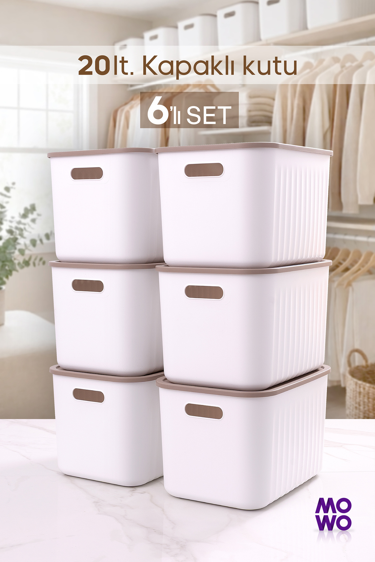 BigBox 20 Lt 6pcs White Cabinet Organizer Storage Box with Lid Basket Organizer Toy Box