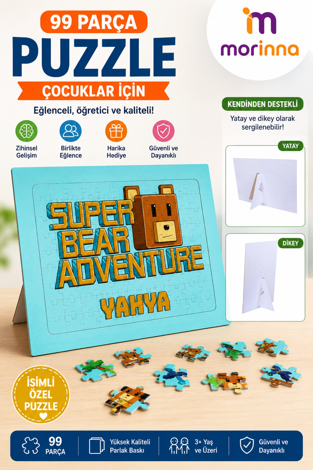 Morinna İsme Özel Super Bear Adventure Baskılı Puzzle Yapboz 99