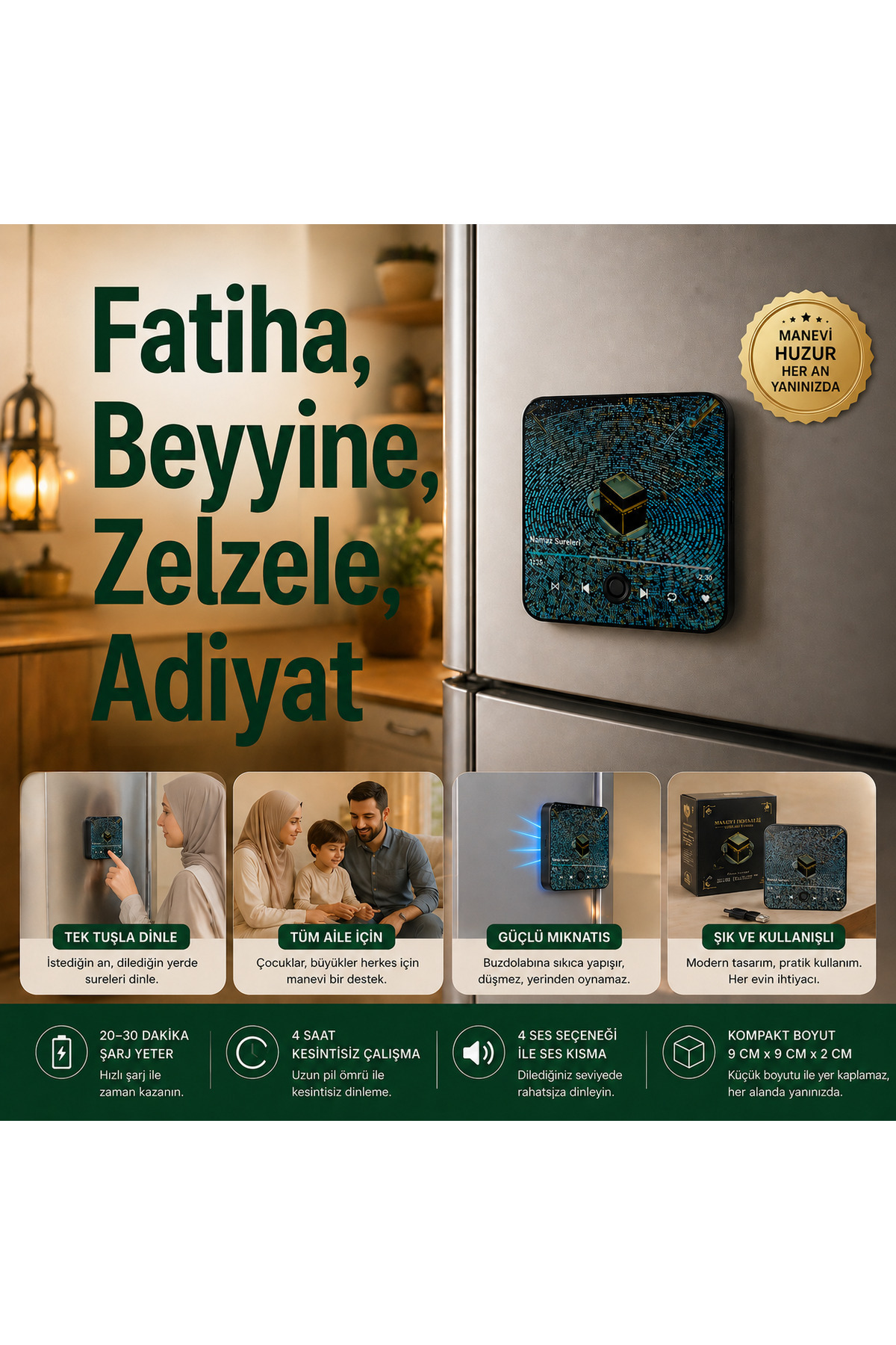 NUHA Namaz Sureleri Dijital Buzdolabı Magneti | Sesli | Tek Tuş