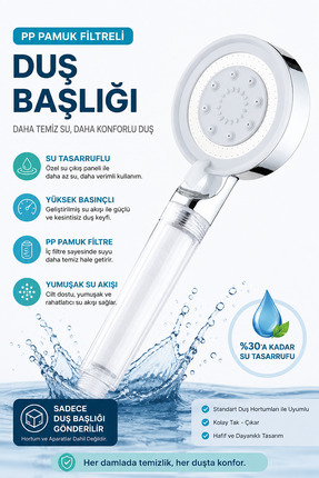 Plodna House PP Pamuk Filtreli 5 Fonksiyonlu Yüksek Basınçlı Duş Başlığı Su T...