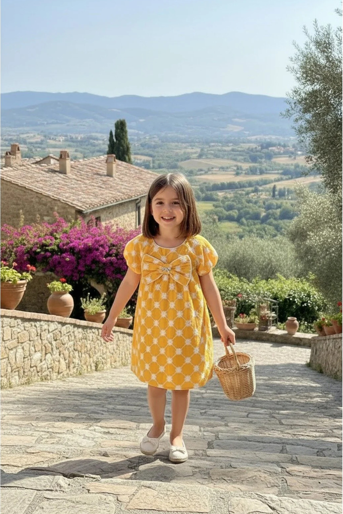 Girl Cotton Embroidered Bow Detailed Dress