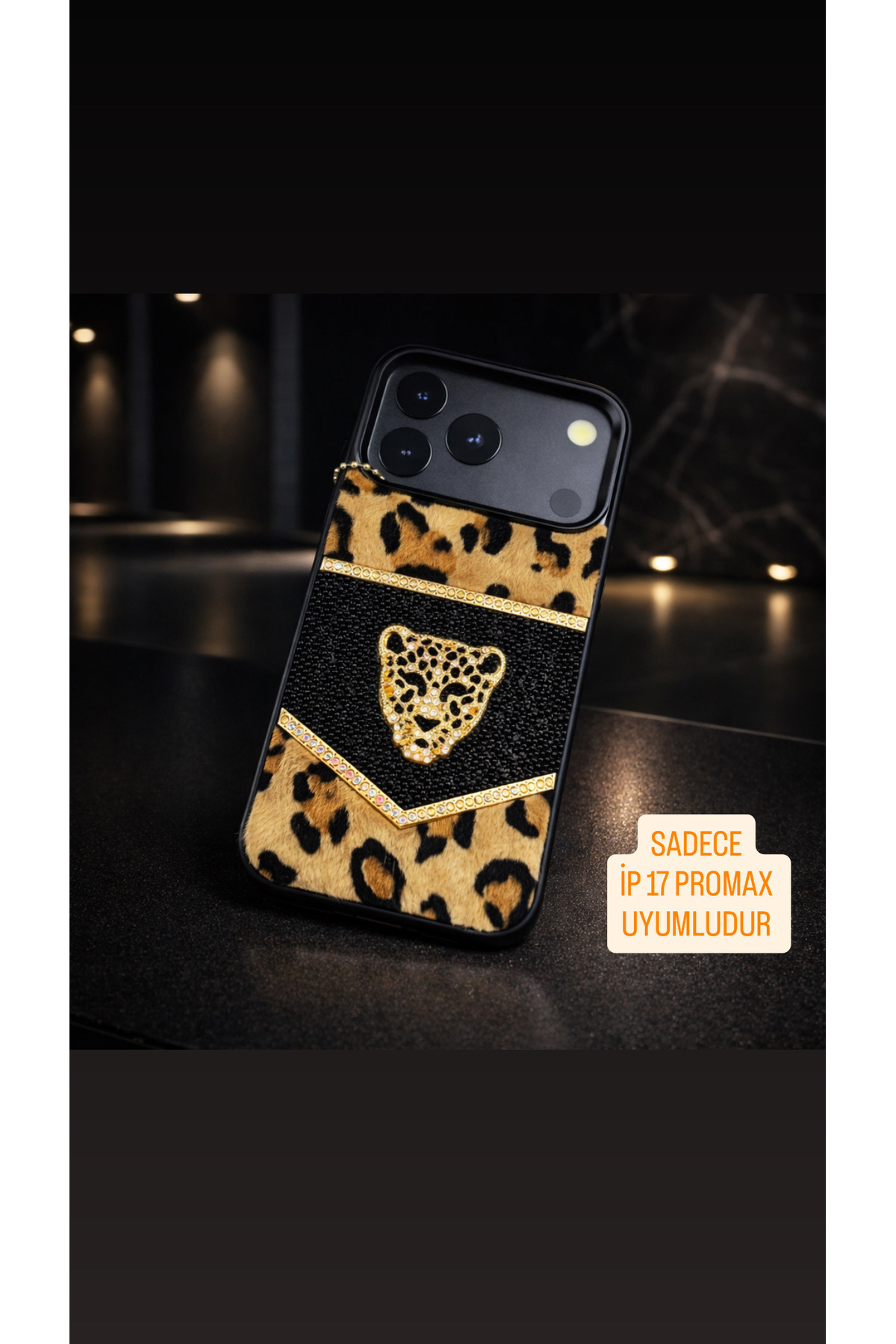 SLEEK İPHONE 17 PROMAX fit Stylish v Luxury Leopard Shaped Leopard Feathered Premium Phone Case