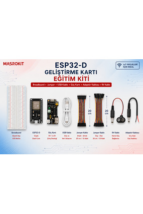 MASROKİT ESP32-D WiFi + Bluetooth Geliştirme Kartlı Eğitim Kiti (Breadboard +...