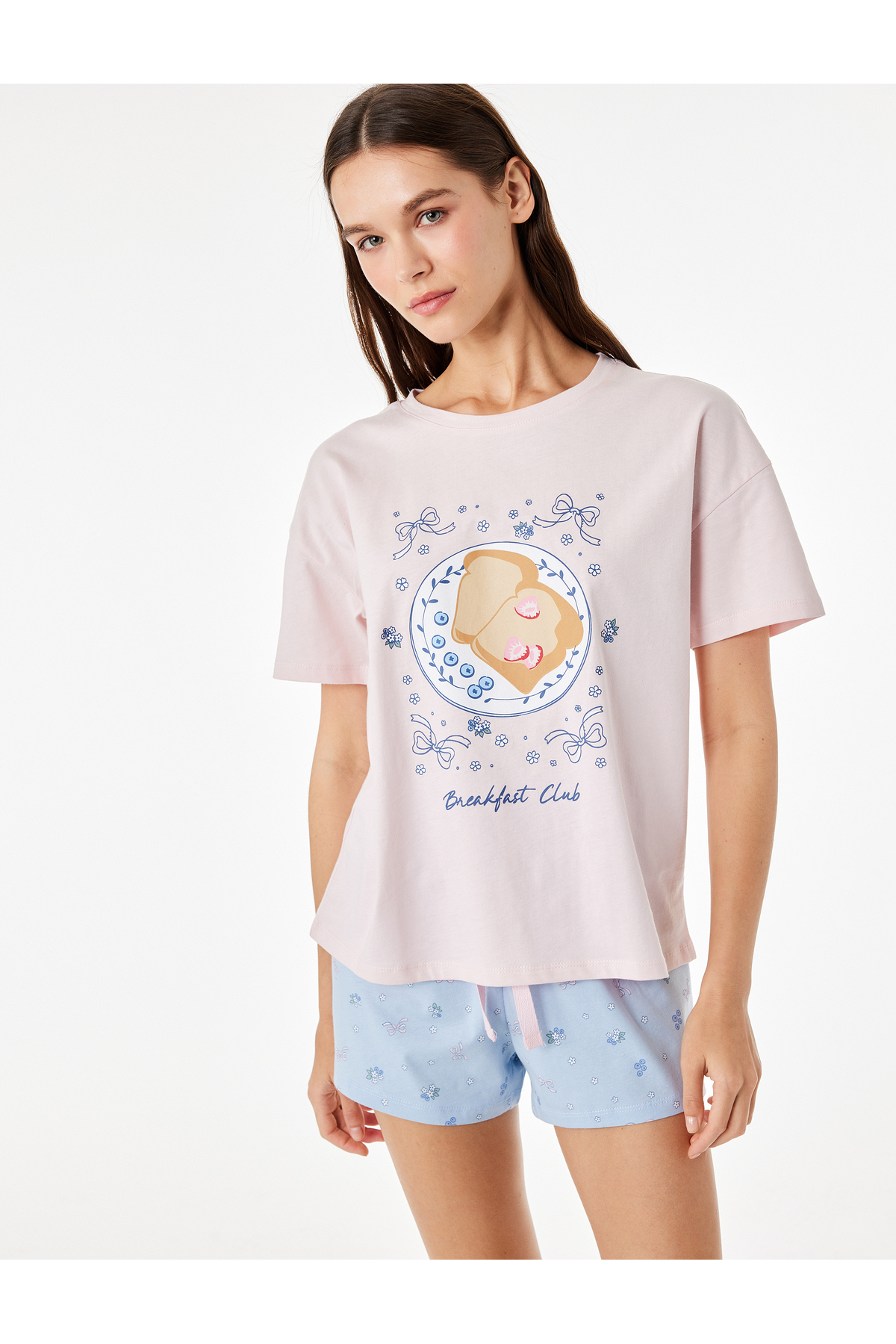 Koton Rahat Kesim Baskılı Pamuklu Şortlu Pijama Takımı görsel 2
