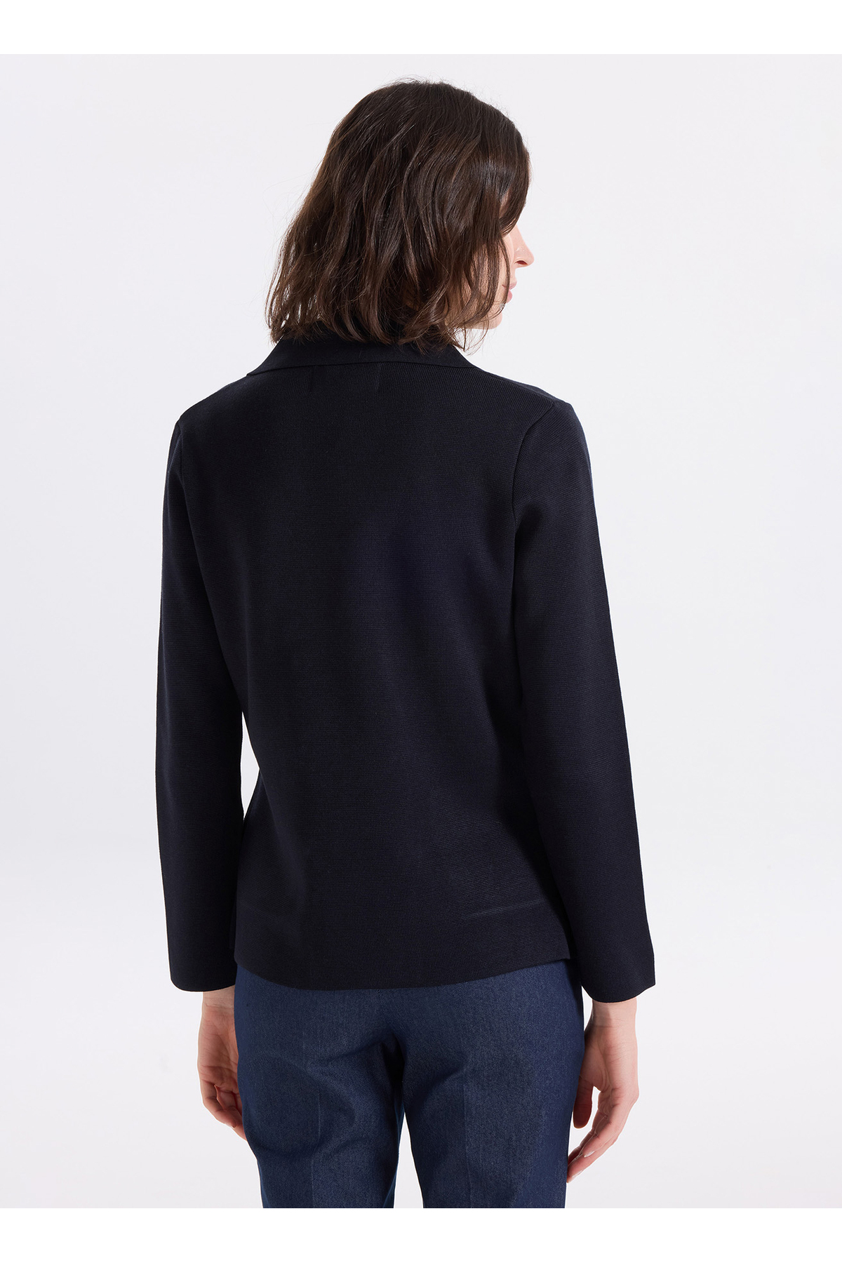 Fabrika Lacivert Kadın Polo Loose Fit Triko Ceket F6SL-CKT0122 görsel 5