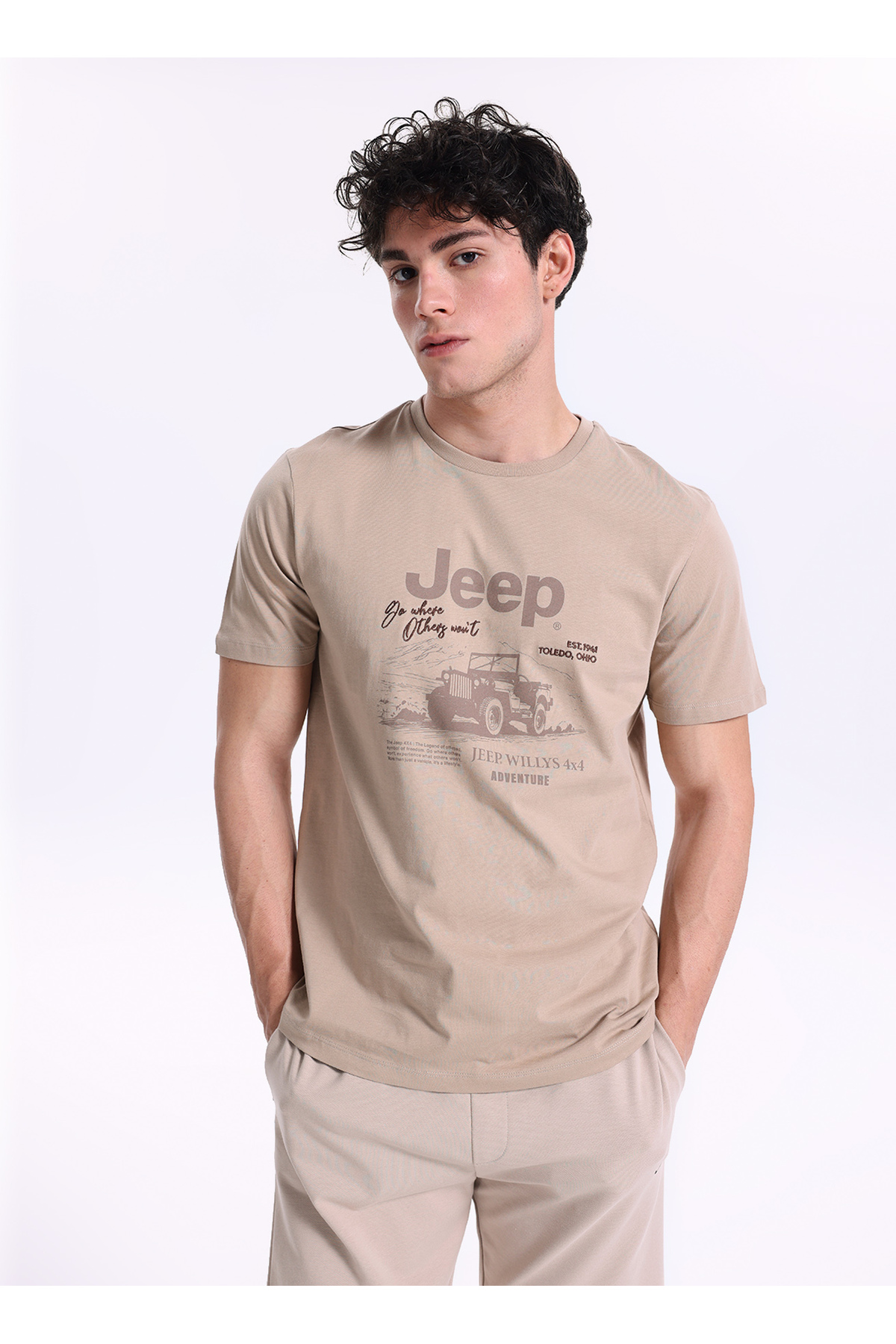Jeep Bej Erkek Relaxed Baskılı T-Shirt J6SM-TST7274 - Fiyatı