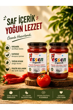 Essen Organik Organik Tuz İlavesiz 2’li Domates ve Tatlı Biber Salçası Seti 3...